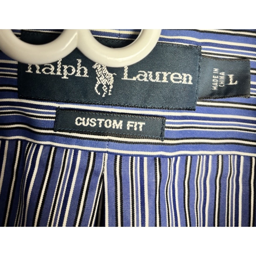 Ralph Lauren Shirt Mens Large Blue Striped Classic Fit Button Up Long/Sl Pony - Picture 2 of 8
